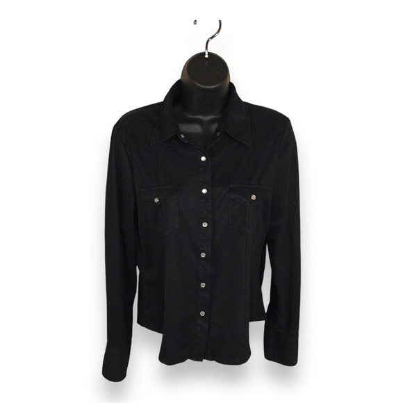 MEDIUM VINTAGE MAURICES BLACK STRETCH WESTERN SHIRT 90s - Picture 1 of 13